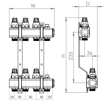 Brass distributor with shut off valves