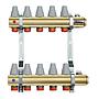 Brass distributor manifold with shut off valves and thermostatic valves